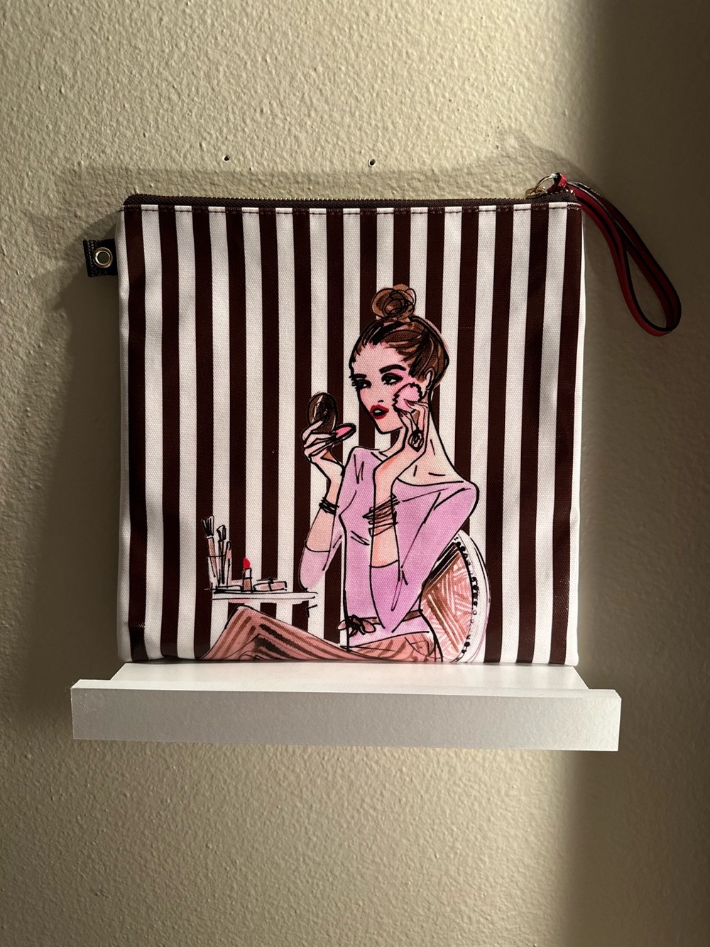 Striped Cosmetic Pouch with Illustration